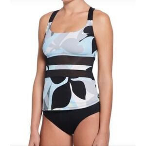 NIKE Womens Mesh Panel Racerback Swim Tankini Swim Top Size M NEW Jungle Floral
